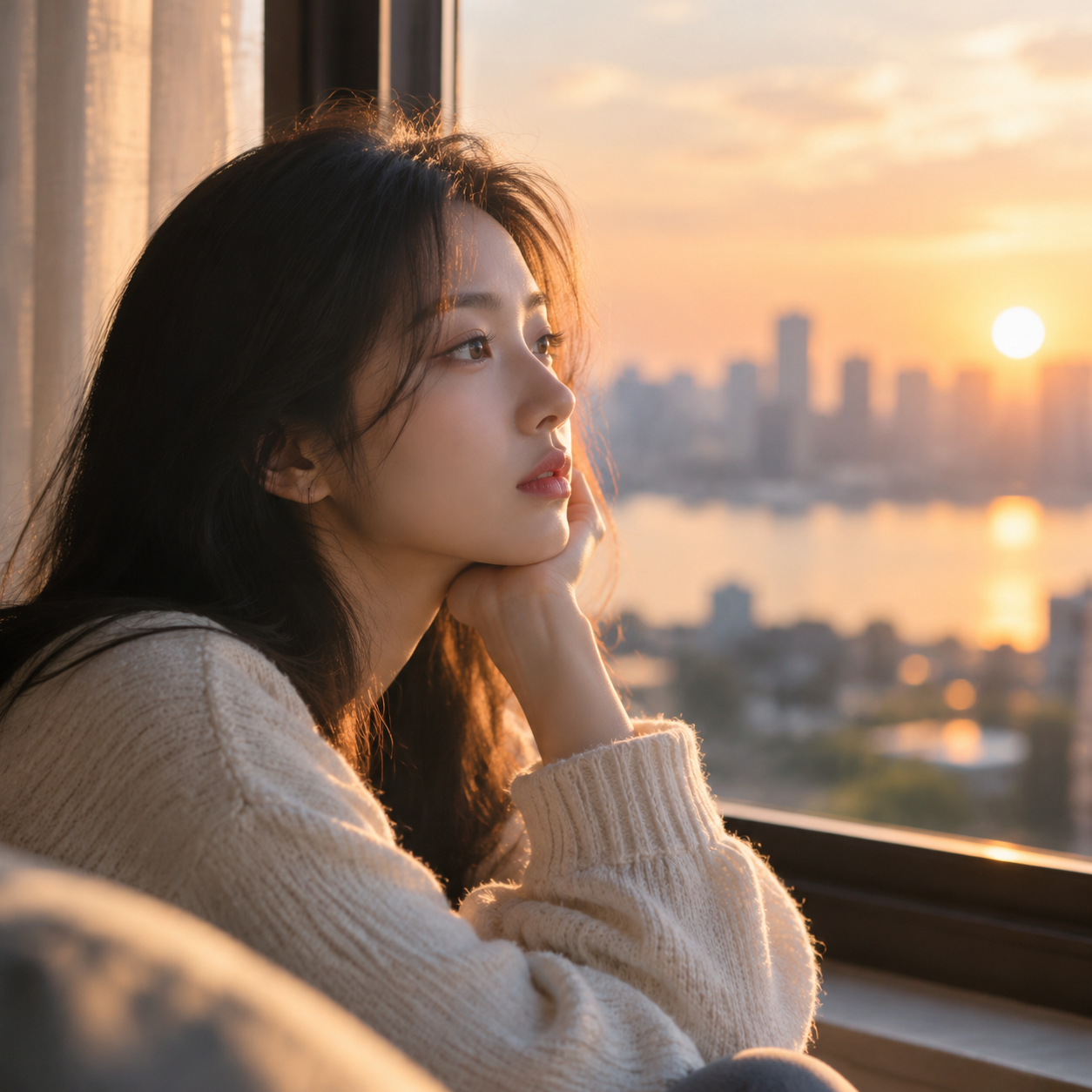 情绪一位虚构的亚洲女生坐